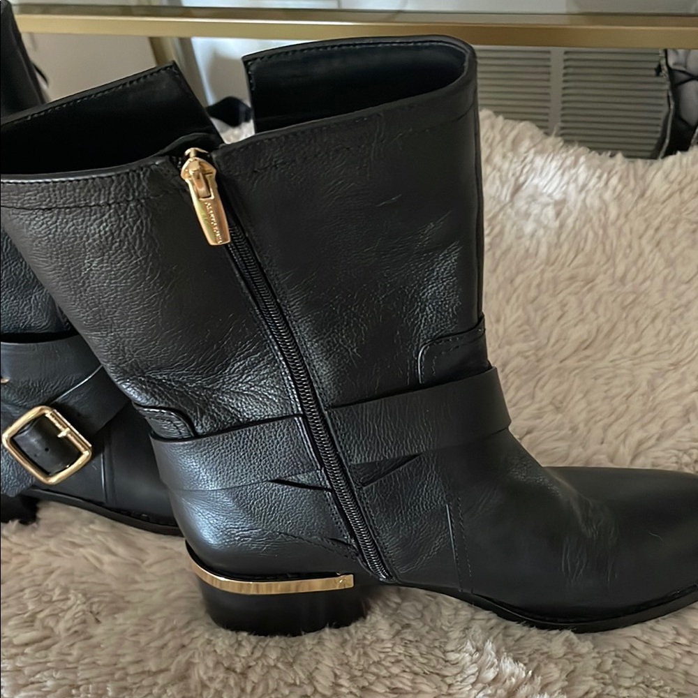 Vince Camuto Black Combat Moto Boots with Buckle Straps